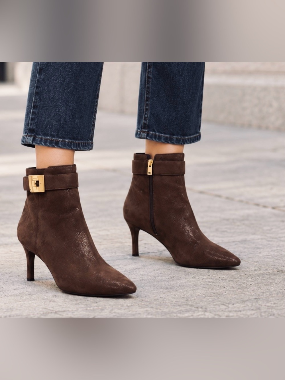 Rockport Brown Shimmery Leather Pointed Toe Buckle Ankle Boots/ Dress Booties 11